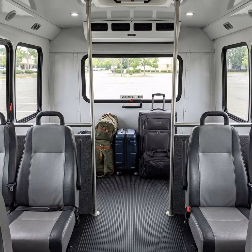 crown point 35 passenger minibus luggage area