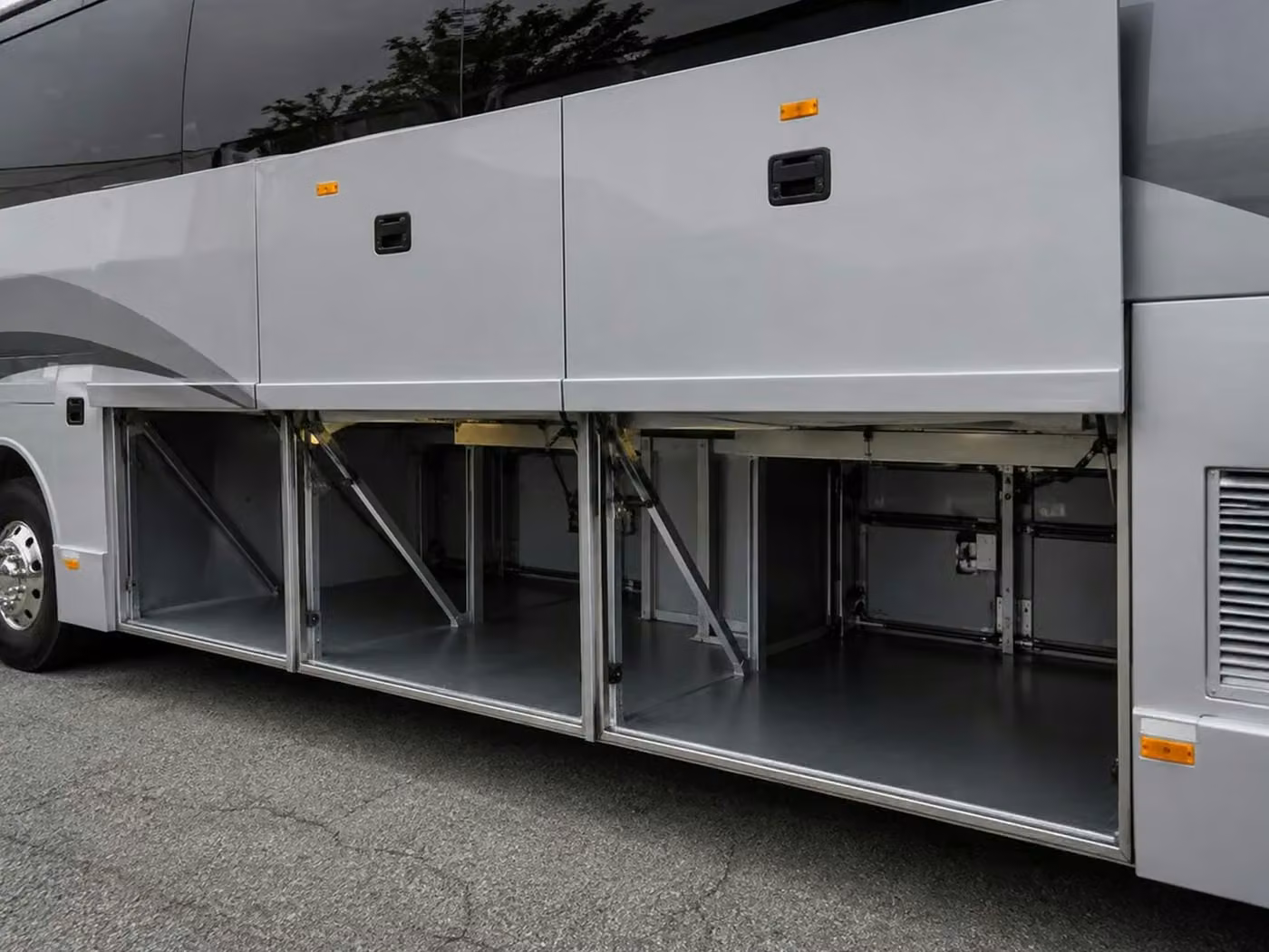 crown point 56 passenger charter bus luggage bays