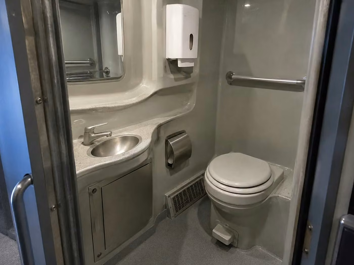 crown point 56 passenger charter bus onboard restroom