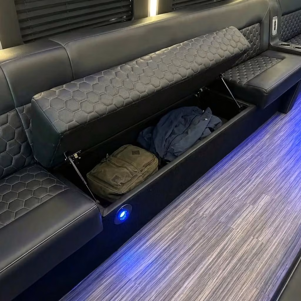 crown point party bus under seat storage
