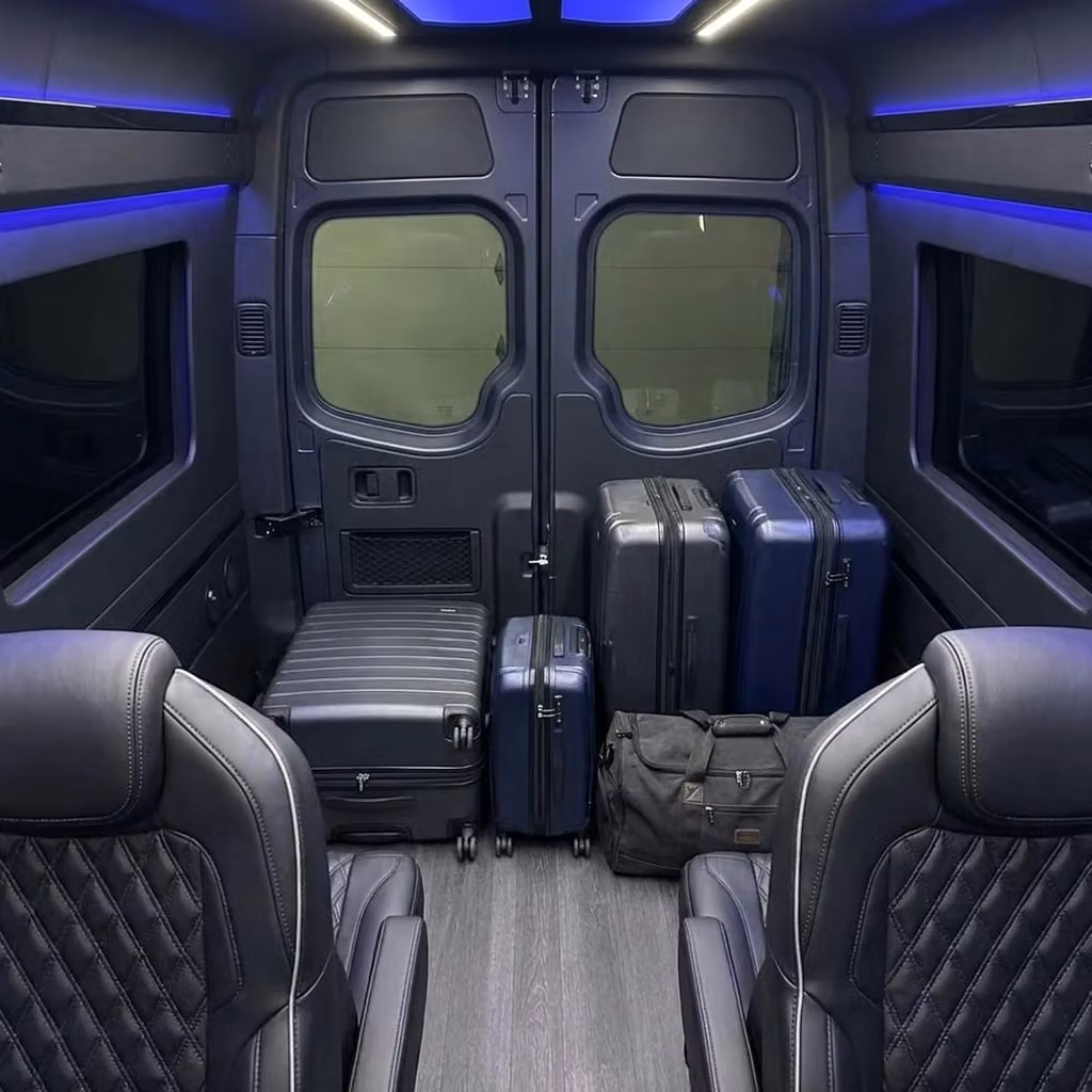 crown point sprinter van rental with driver luggage area